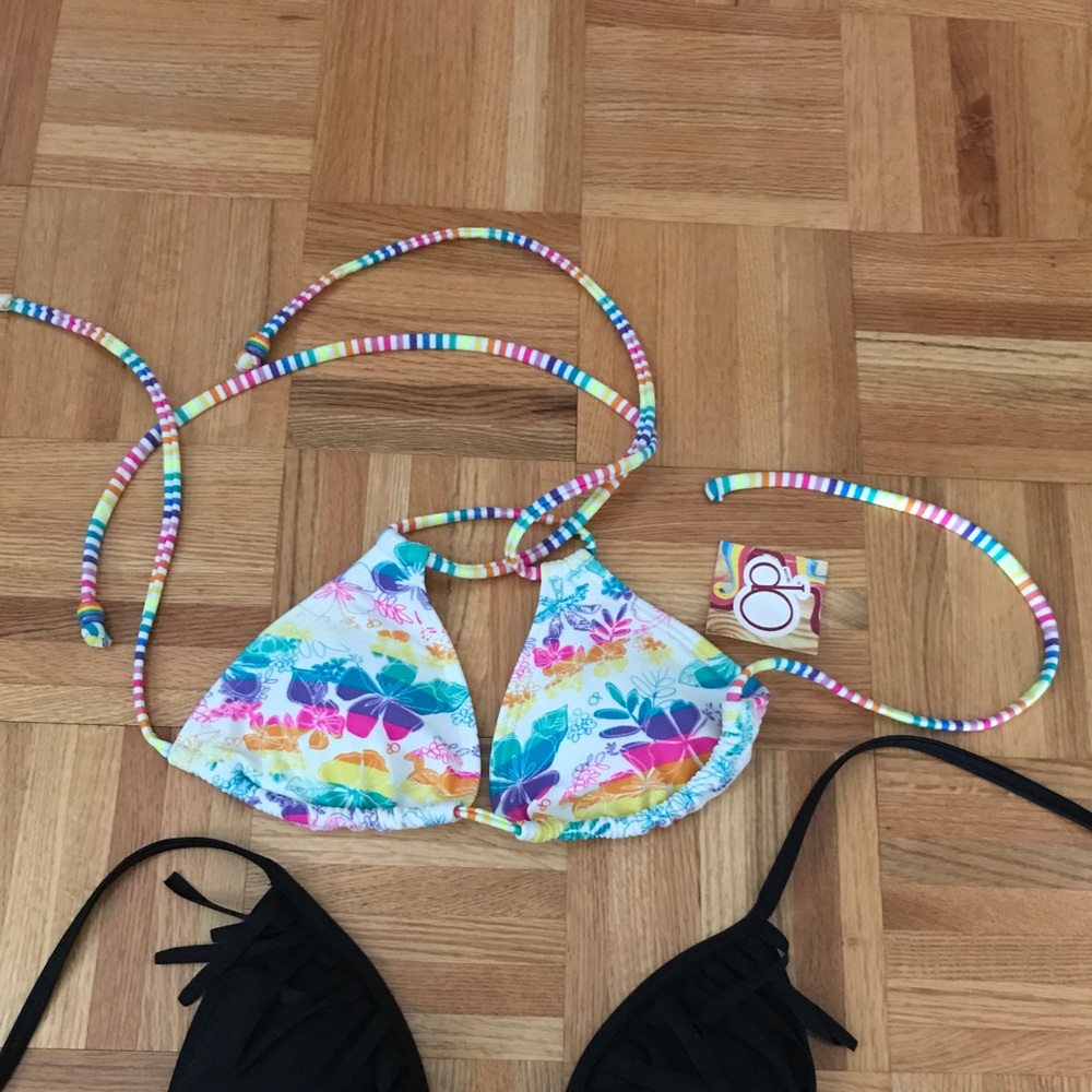 OP White rainbow printed/striped bikini top - S